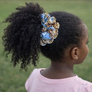 2 Blue and Brown Hair Scrunchie. Medium